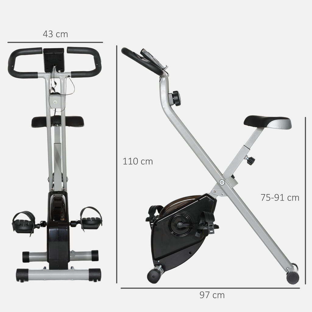 8-Level Magnetic Folding Exercise Bike with LCD Display, Wheels and Adjustable Seat, Grey and Black