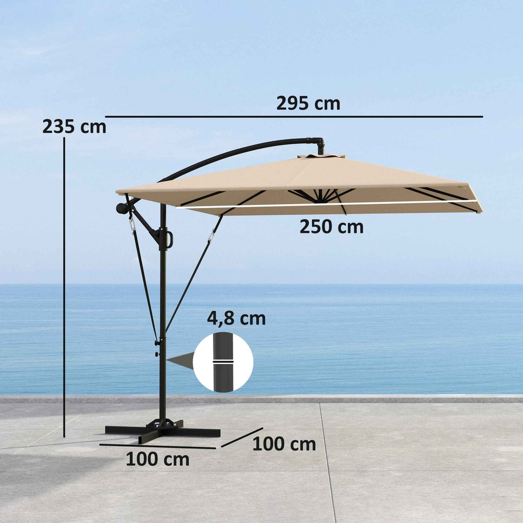 Outsunny 2.5x2.5 m Off-Center Umbrella with Cross Base and Crank Handle, Metal and Polyester, Khaki