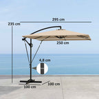 Outsunny 2.5x2.5 m Off-Center Umbrella with Cross Base and Crank Handle, Metal and Polyester, Khaki