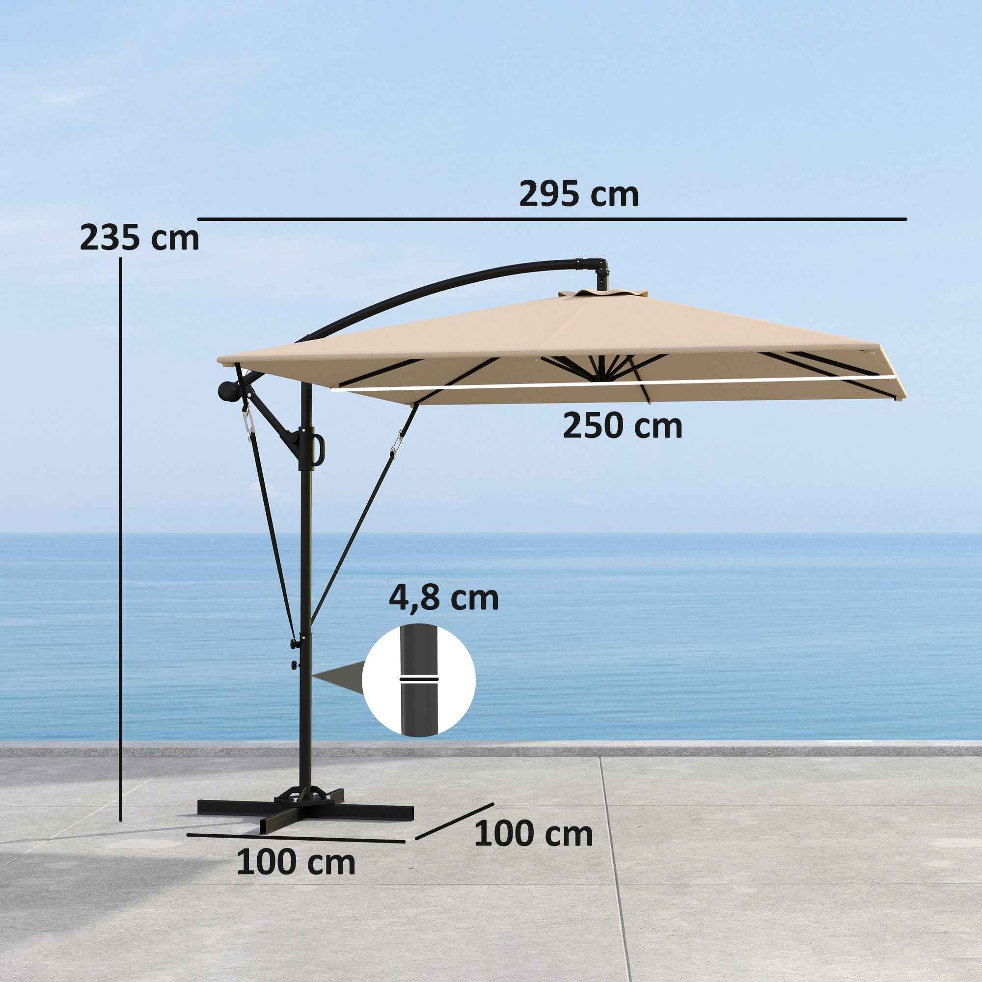 Outsunny 2.5x2.5 m Off-Center Umbrella with Cross Base and Crank Handle, Metal and Polyester, Khaki