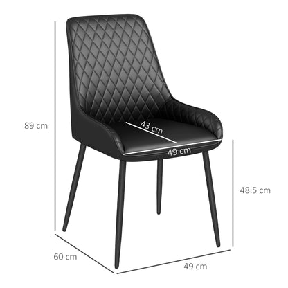 Set of 4 Padded Dining Chairs, Ergonomic and Diamond Quilted, in PU Leather and Steel, 49x60x89 cm, Black