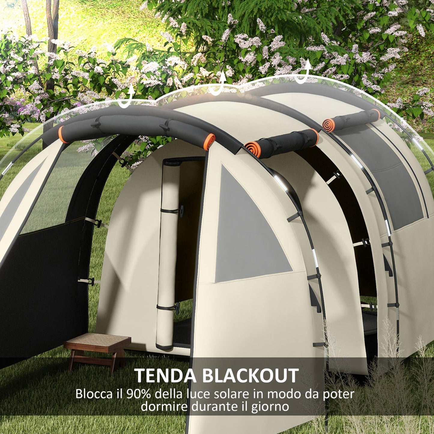 Outsunny 4-5 Person Camping Tent with Blackout Cover, Waterproof with Carry Bag, Khaki - Borgè