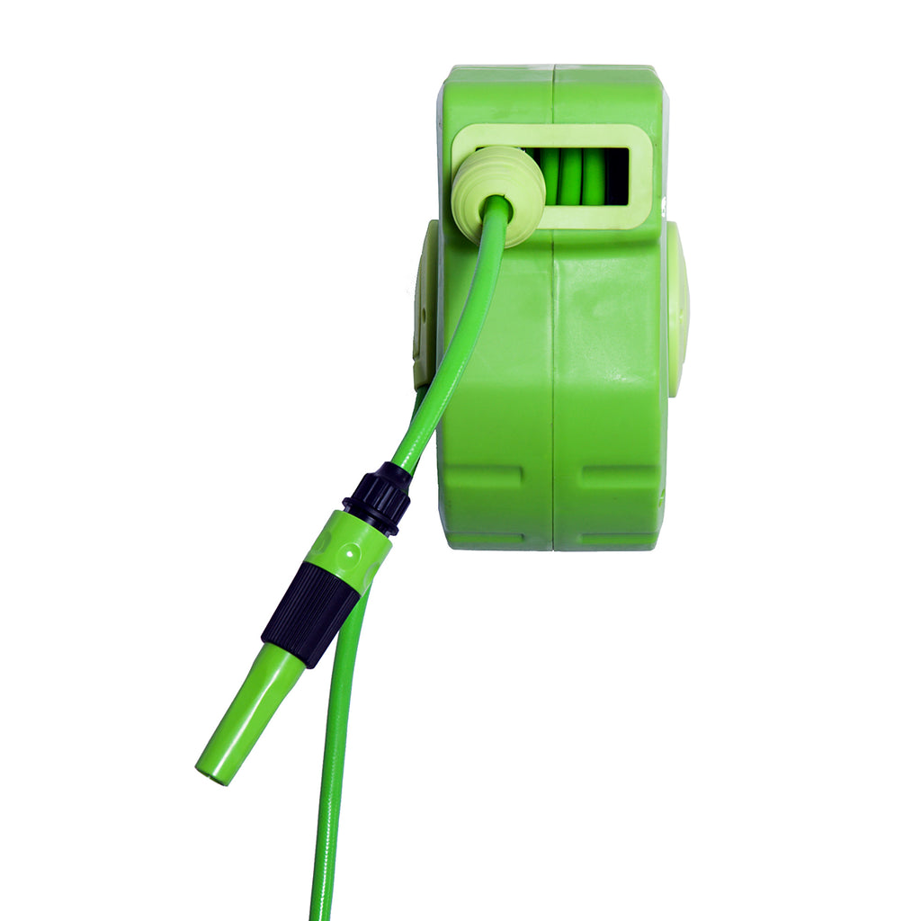 Wall Mounted Lockable Retractable Plastic Hose Reel with 180° Rotation, 35.5x11. 5x27. 5 cm, Green 4.8