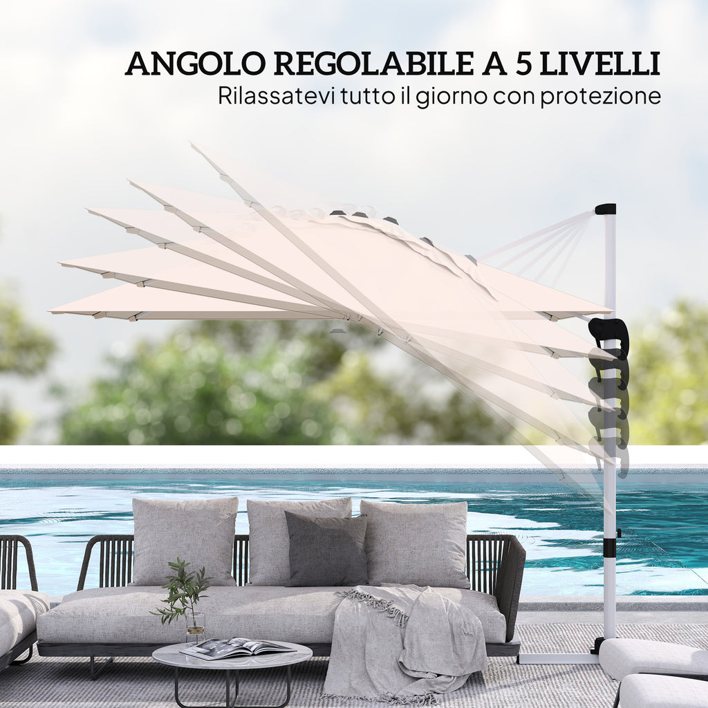 Tilting Arm Umbrella with Cross Base, in Polyester, Aluminum and Metal, 295x295x260 cm, Khaki