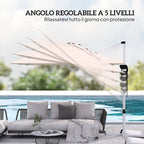 Tilting Arm Umbrella with Cross Base, in Polyester, Aluminum and Metal, 295x295x260 cm, Khaki