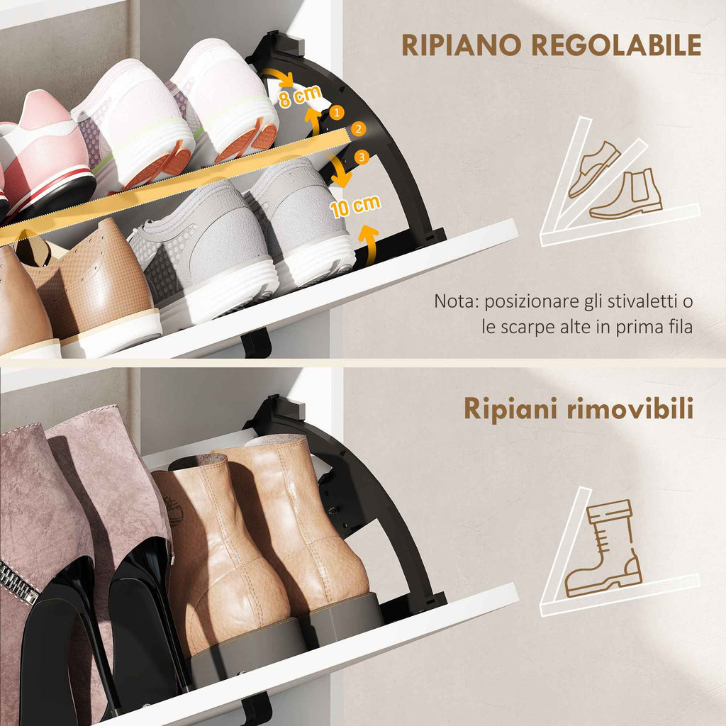 HOMCOM Slim Shoe Rack with 2 Tilting Drawers and 3 Open Compartments, Capacity 15 Shoes, 83x24x90.5 cm, White