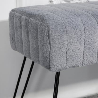 Plush Upholstered Bed End Bench, Wood and Metal, 82x30x47 cm, Grey and Black