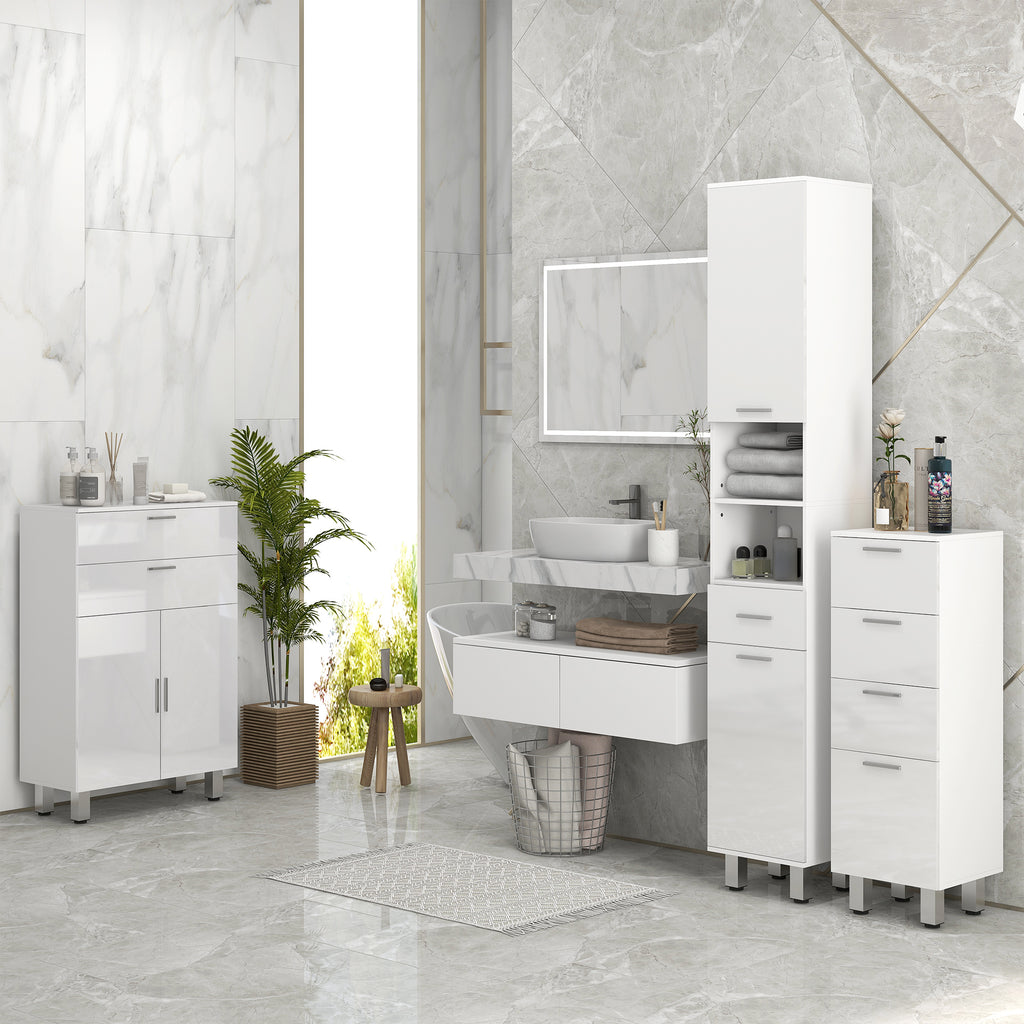 kleankin Bathroom Cabinet with 2 Drawers and Cabinet with Adjustable Shelf, Wooden, 60x30x93 cm, White