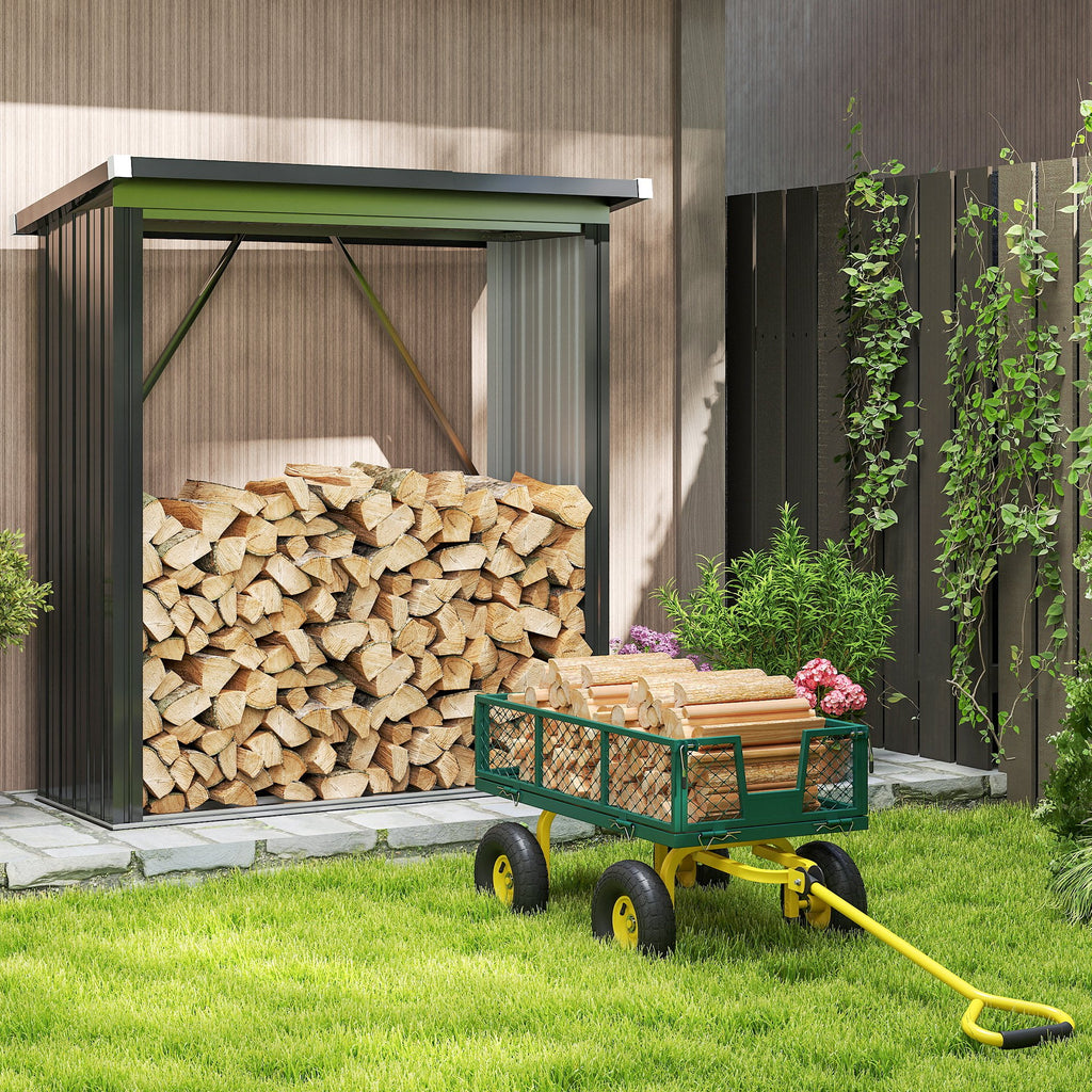 Outsunny Steel Garden Cart with 200 kg Capacity and Removable Side Walls, 104 x 54 x 51 cm, Green and Yellow