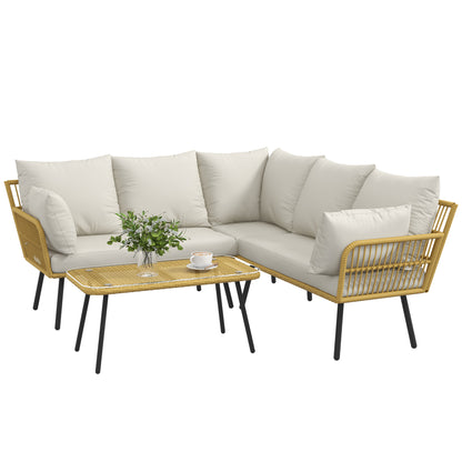 4-Piece Garden Set in PE Rattan with Outdoor Table 90x45x42 cm and 2 Outdoor Sofas 6x63x74 cm, Cream White - Borgè