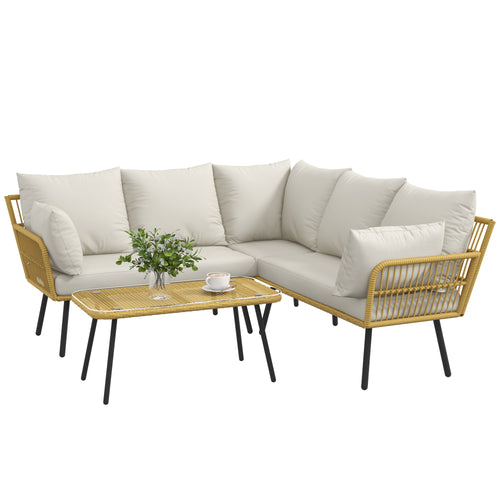4-Piece Garden Set in PE Rattan with Outdoor Table 90x45x42 cm and 2 Outdoor Sofas 6x63x74 cm, Cream White - Borgè