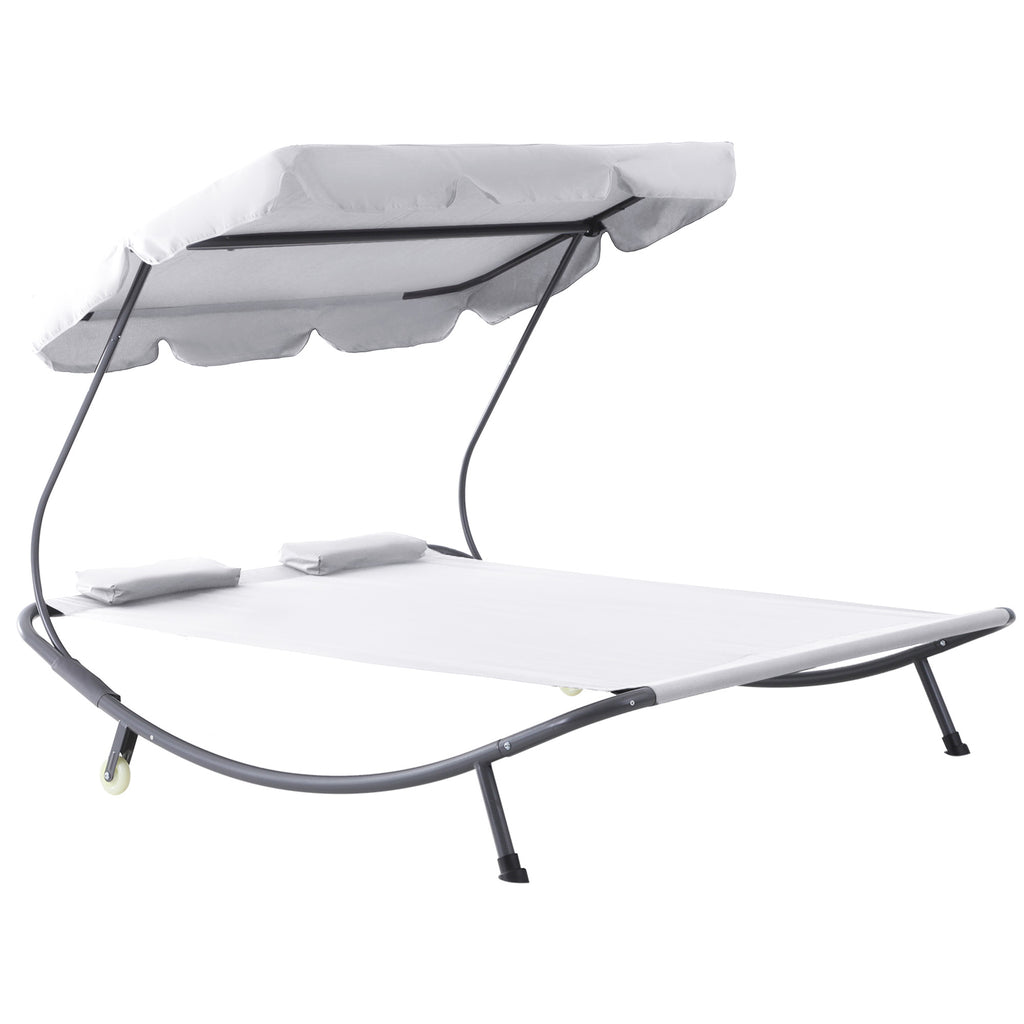 Double Lounger 2 Seater Adjustable Sunshade for Outdoor and Garden 200x175 x134cm Cream