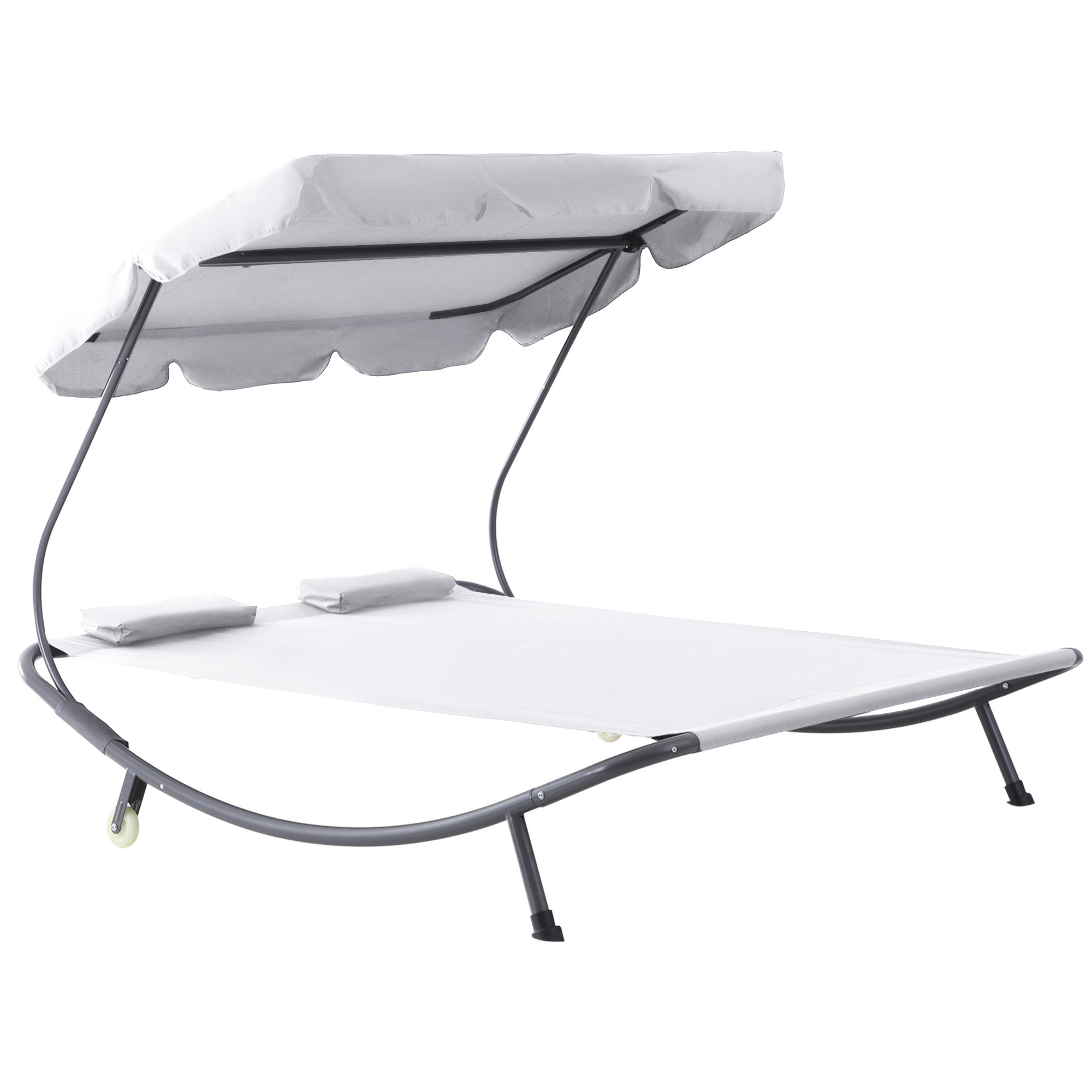 Double Lounger 2 Seater Adjustable Sunshade for Outdoor and Garden 200x175 x134cm Cream