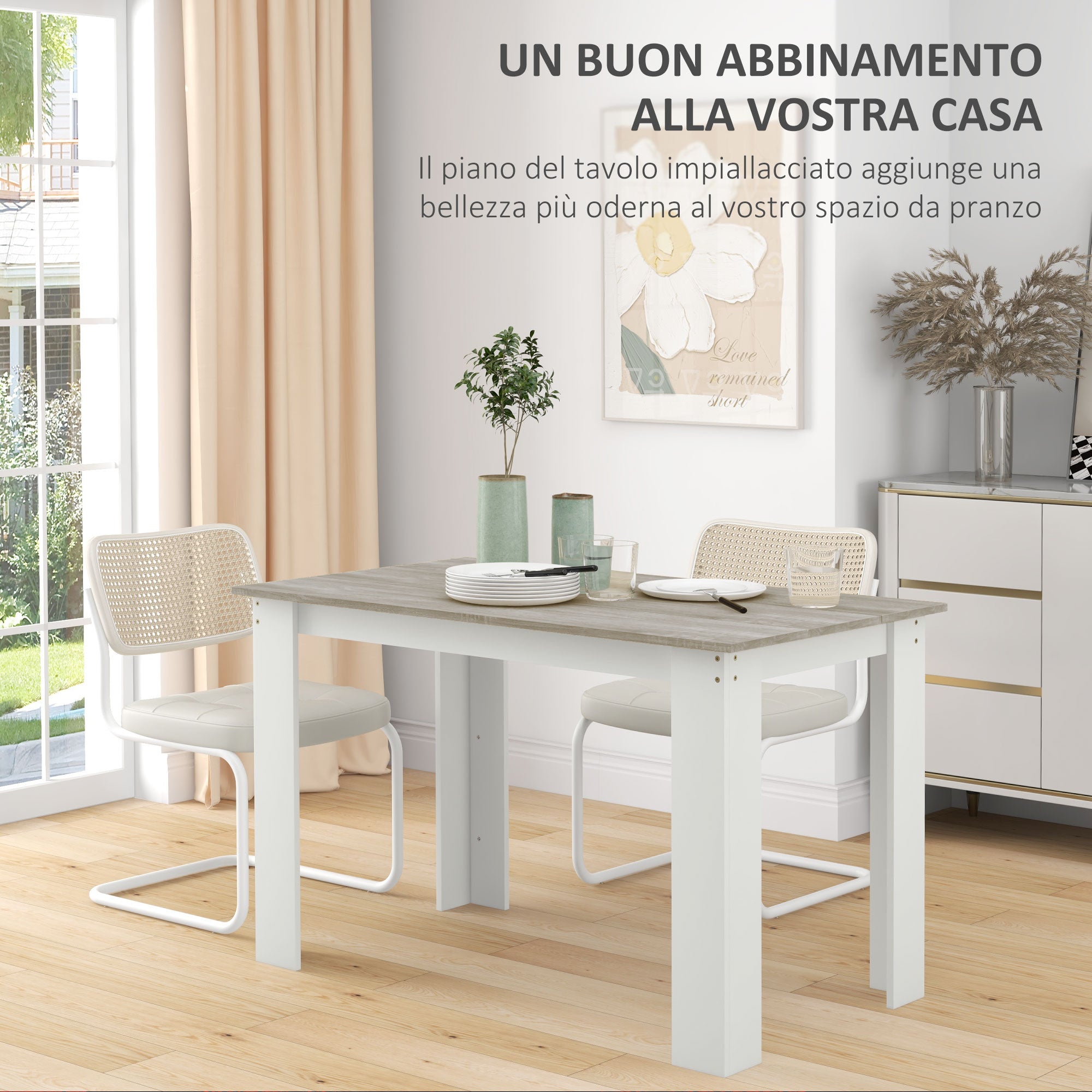 Modern Wooden Dining Table for 4-6 People, 120x69x75cm, Grey and White