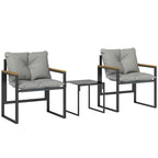 Outsunny 3-Person Metal Outdoor Table and Chair Set with Thick Cushions, Multicolor