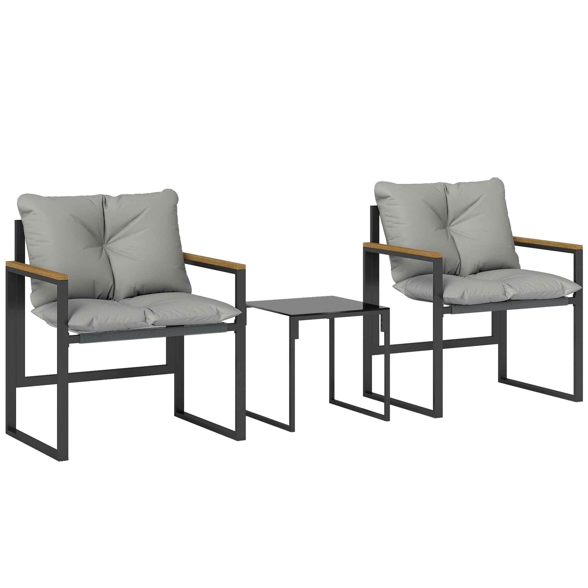 Outsunny 3-Person Metal Outdoor Table and Chair Set with Thick Cushions, Multicolor