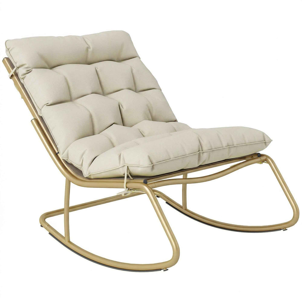 Outsunny Outdoor Rocking Chair, Seat 63 cm, Cushion Included, Khaki Color.
