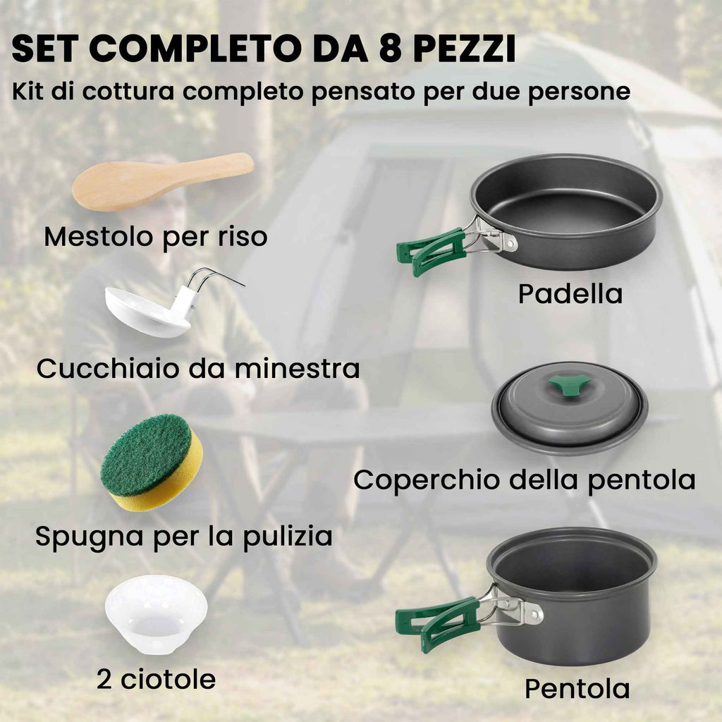 Outsunny Camping Cookware Set, 8-Piece Ultralight Kit with Anti-Scald Handles, Grey