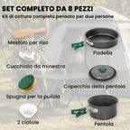 Outsunny Camping Cookware Set, 8-Piece Ultralight Kit with Anti-Scald Handles, Grey