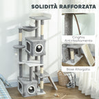 Cat Tree with 2 Cat Houses, Ramp, Perches and 4 Balls, 48x40x165 cm, Grey and White