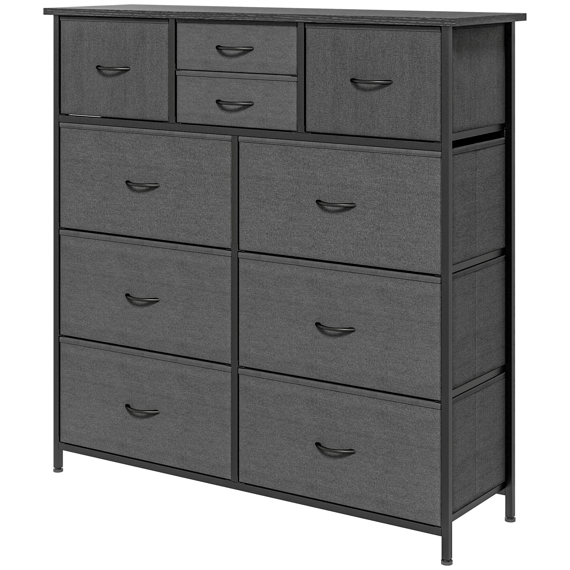 Homcom drawer 10 Modern drawers in non -woven fabric, steel and mdf, 100x30x100 cm, black - Borgè