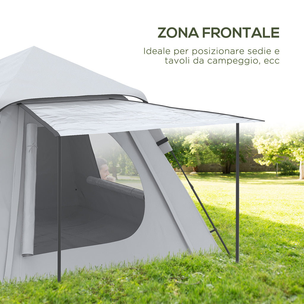 2-3 Person Camping Tent with Veranda, 210x210x150cm, Grey and White