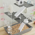 PawHut 4-Tier 16-Tube Hamster Cage with House, Ramp, and Accessories, Metal and Plastic, 47x30x70 cm, Grey