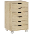 HOMCOM 6-Drawer Office Chest with 4 Wheels and Lock, 40x35x63 cm, Oak