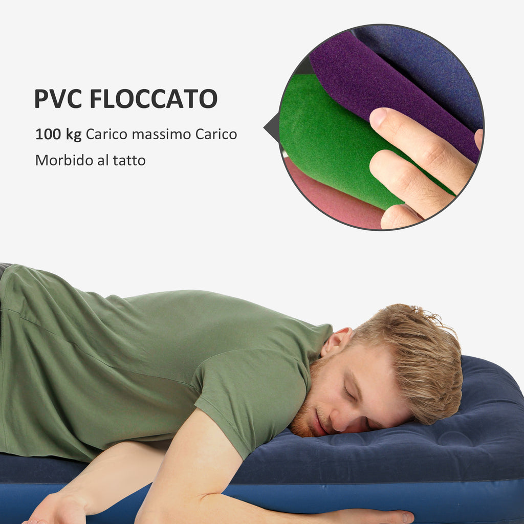 Single Inflatable Bed with Manual Pump Included, 73x191x22 cm, Blue - Borgè