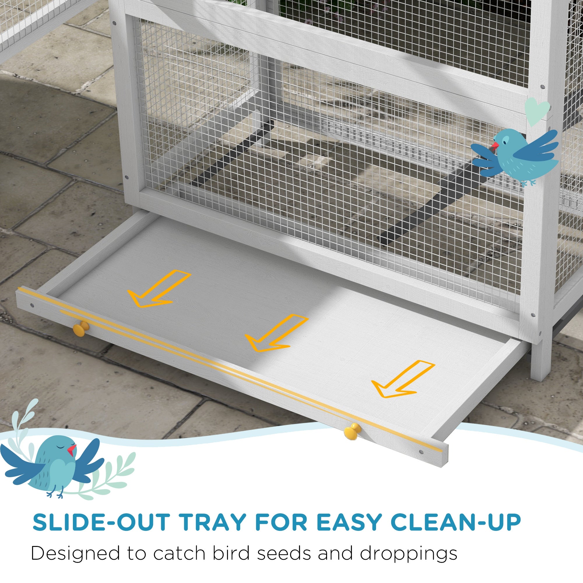 PAWHUT Voliera for 3 -door birds with house and tray, in wood and metal, 92x52x171 cm, gray and black - Borgè