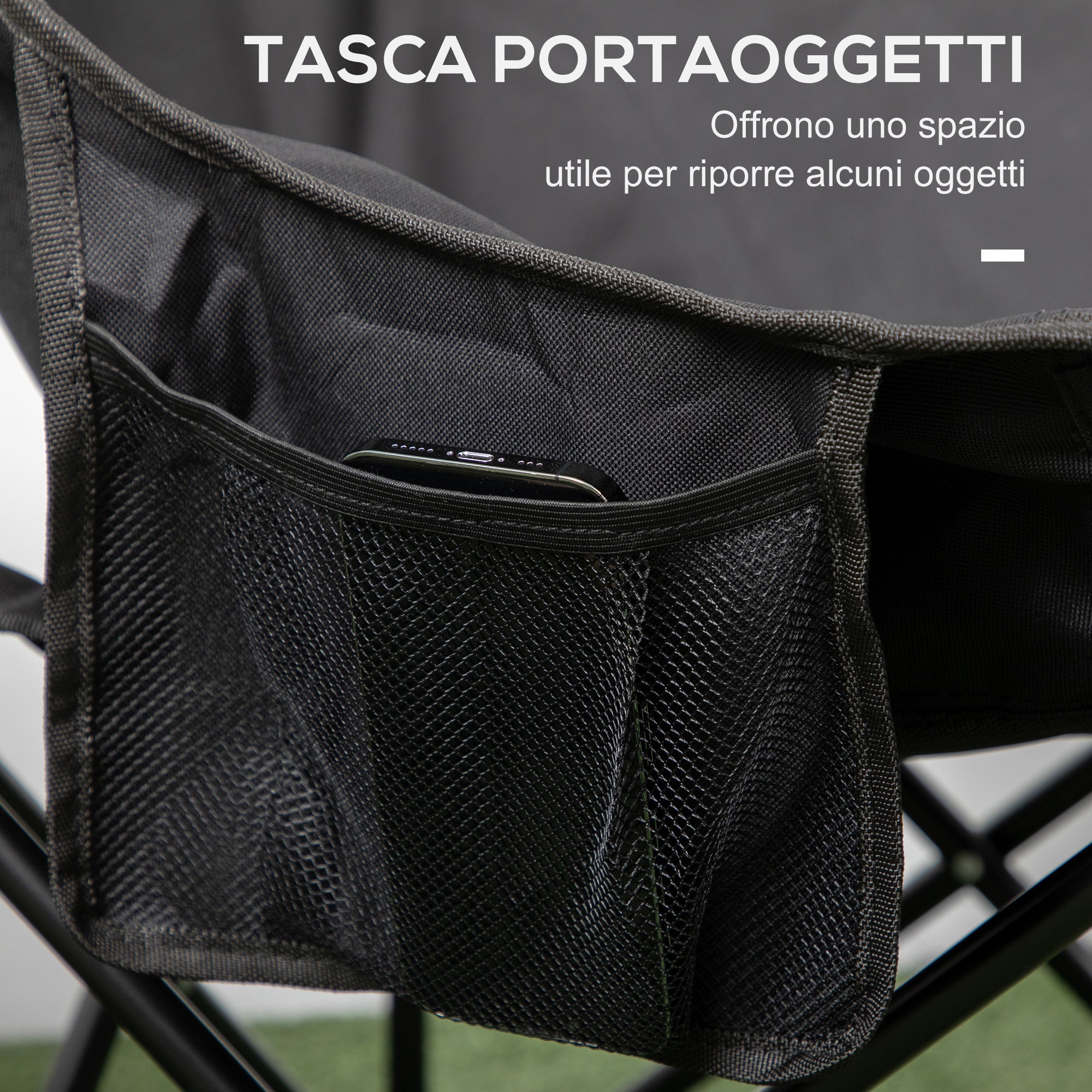 Oxford Fabric Folding Camping Chair with Side Pocket and Travel Bag, 61x54x66cm