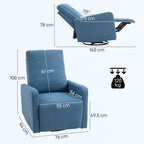 135° Manual Reclining Relaxing Chair, 360° Swivel with Rocking Function, Blue