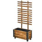 Fioriera outsunny with bucking for climbing and wheels, in fir wood, 65x31x147 cm, brown - Borgè