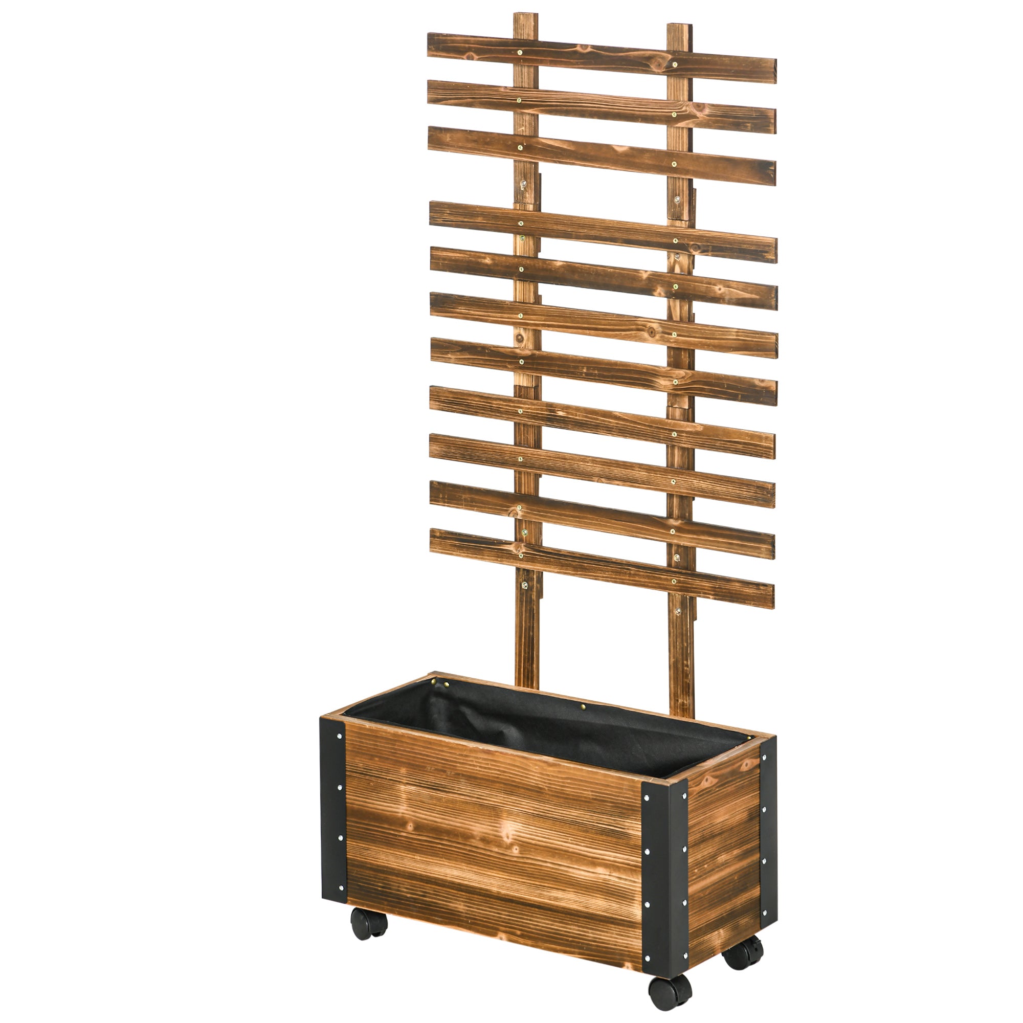 Fioriera outsunny with bucking for climbing and wheels, in fir wood, 65x31x147 cm, brown - Borgè
