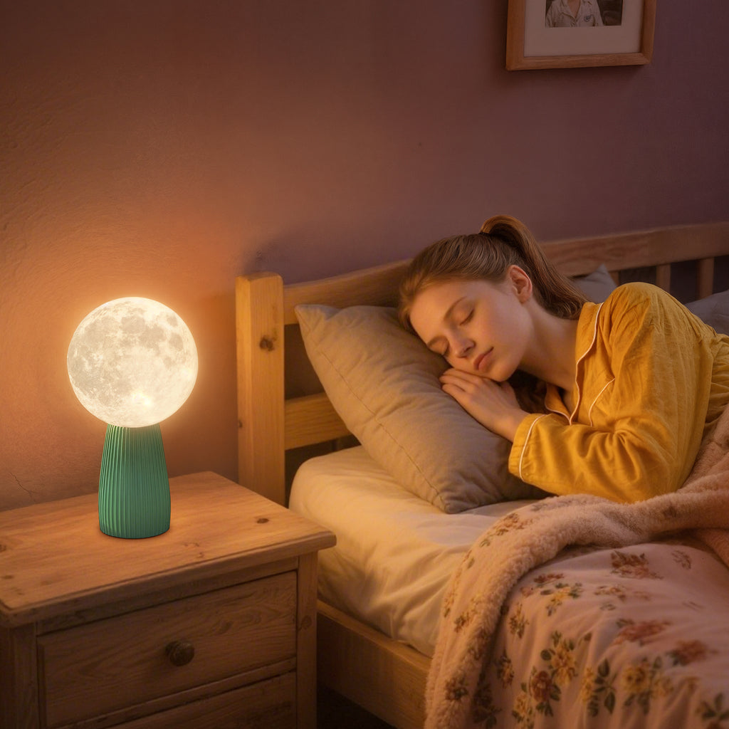 Moon-Shaped Table Lamp with 3 Colors and 10 Brightness Levels, ABS, Ø15x28 cm, White and Dark Green