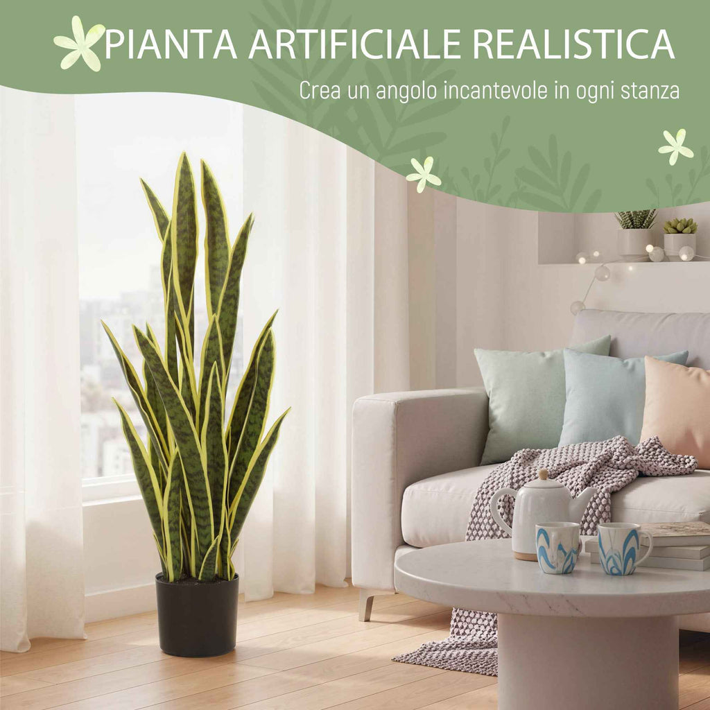 Outsunny Artificial Sanseveria in a Pot for Indoor and Outdoor Use with 21 Mouldable Leaves, Ø20x90 cm