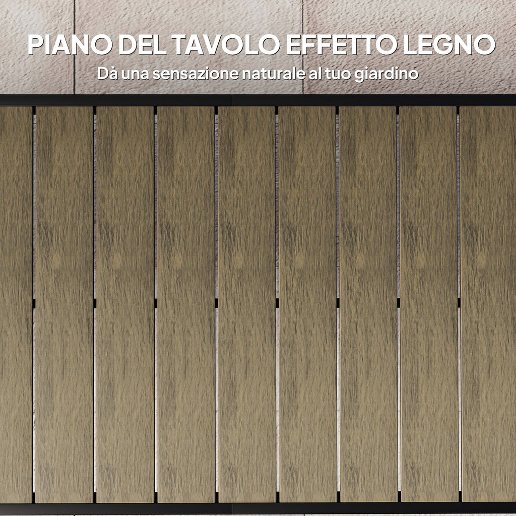 8-Seater Garden Dining Table in Aluminum and Plastic, Dark Wood and Black