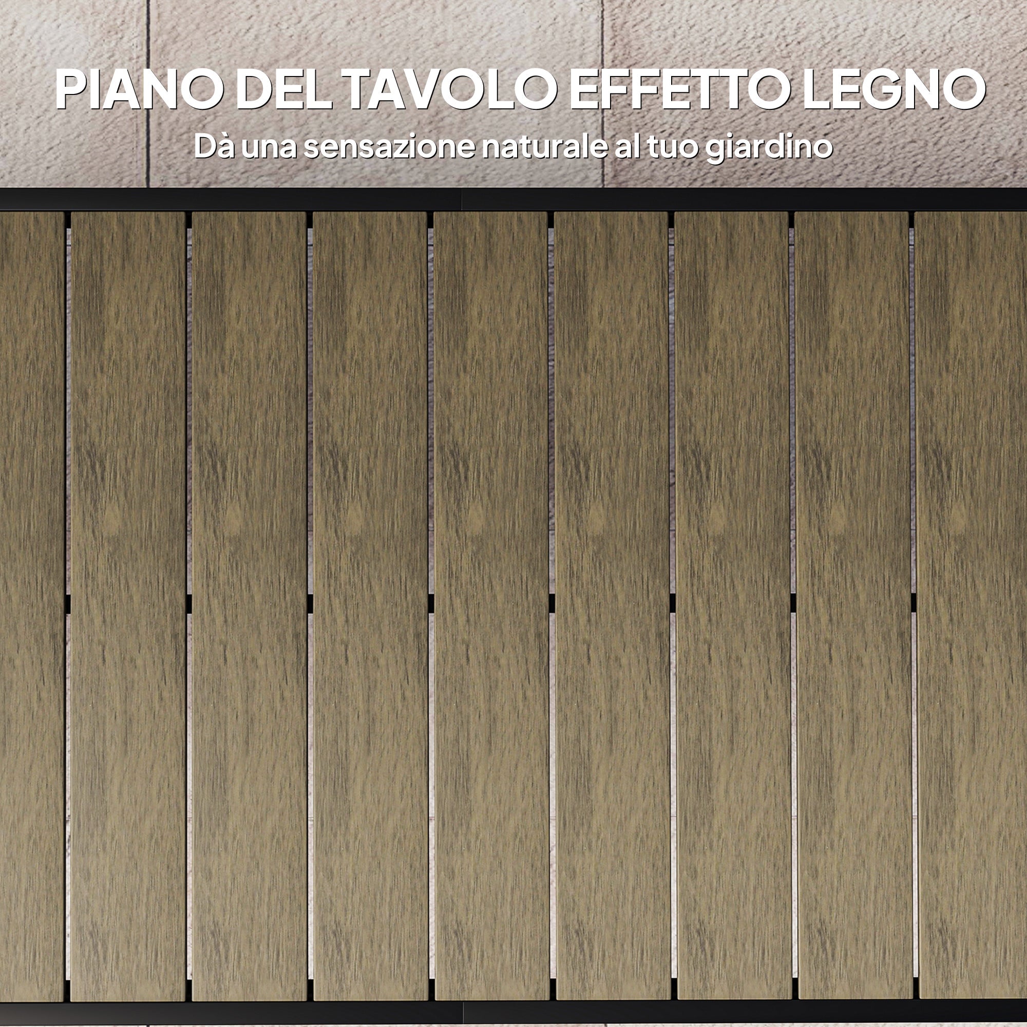 8-Seater Garden Dining Table in Aluminum and Plastic, Dark Wood and Black