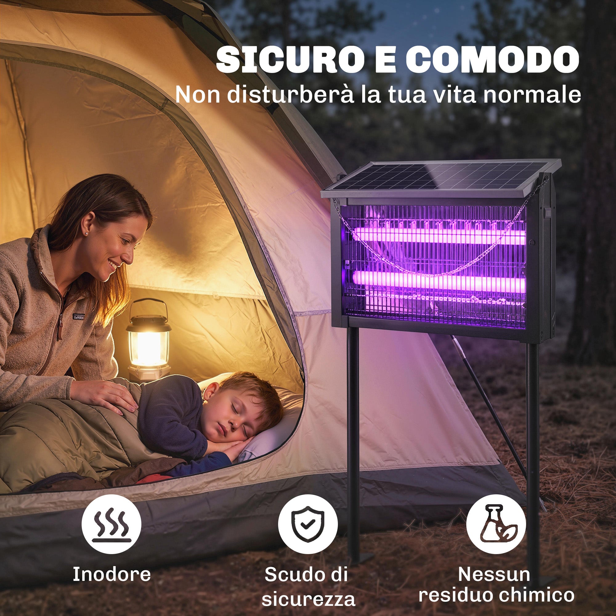 Outsunny Solar-Powered Outdoor Mosquito Lamp with Protective Net, 45x18x90 cm, Black