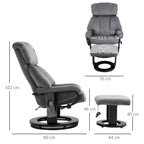 Reclining Massage Chair with Footrest and Remote Control in PU Faux Leather, 76x80x102 cm, Grey