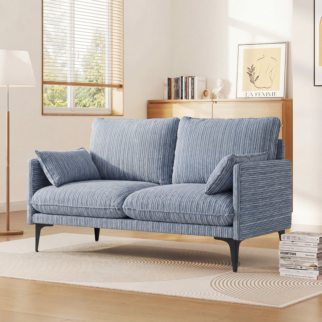 HOMCOM 2-Seater Fabric Sofa with Armrests, Thick Padding and 2 Cushions, 131x78x83 cm, Blue