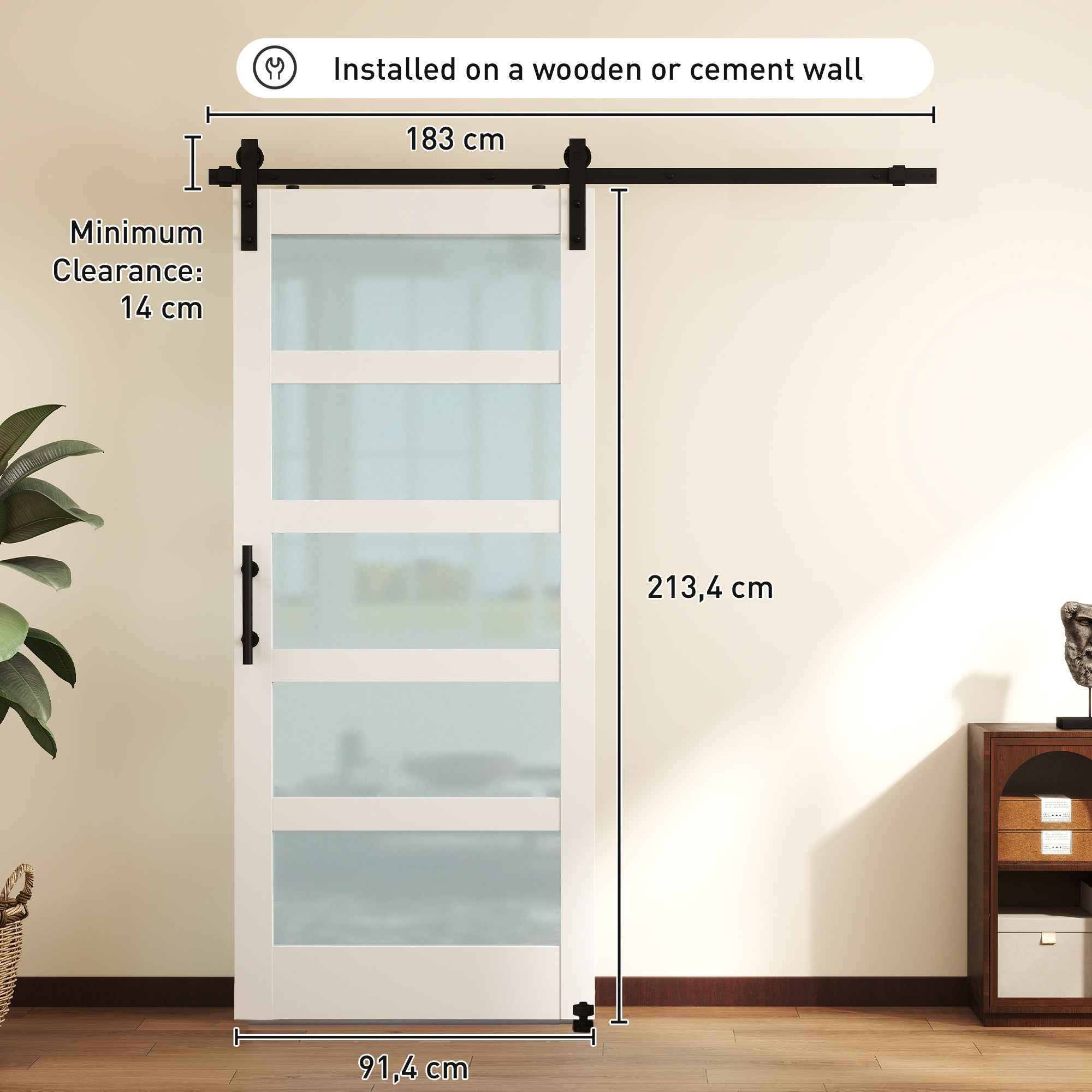 HOMCOM Sliding Door in Satin Glass with Track and Hardware Kit, in Wood, 91.2x3.5x213.4 cm, Multicolor