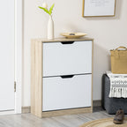 Space Saving Slim 2 Drawer Shoe Cabinet for 8 Pairs of Shoes 62.5x26x81 cm, Wood and White