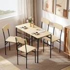 5-Piece Dining Set with Rectangular Table and 4 Dining Chairs, Wood and Metal, Black and Wood Color