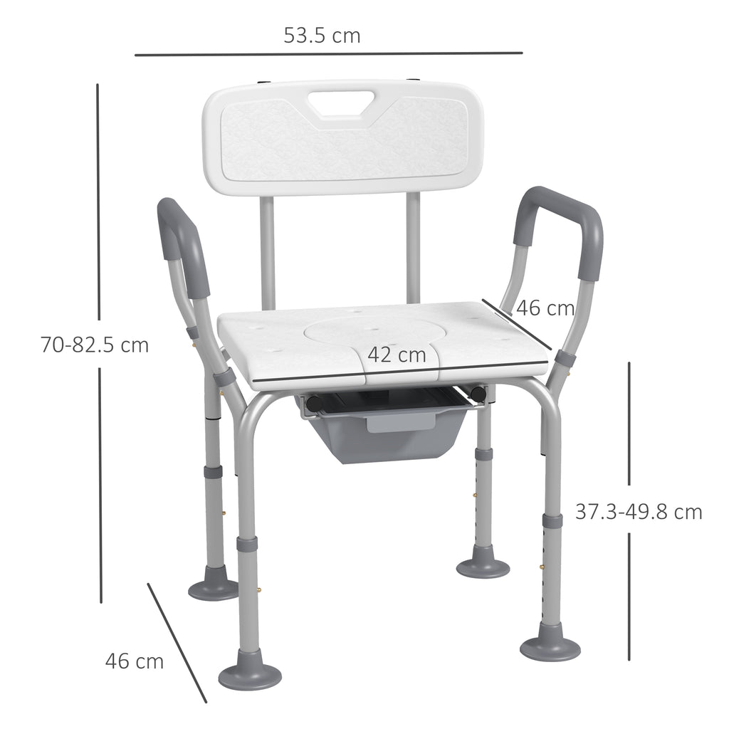 3-in-1 Shower Chair with Backrest and Armrests, Adjustable Height and Non-Slip Feet, White