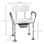 3-in-1 Shower Chair with Backrest and Armrests, Adjustable Height and Non-Slip Feet, White