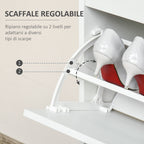 Space-Saving Wooden Shoe Rack with 4 Flap Drawers and Adjustable Shelf for 16 Shoes, 98x24x83cm, White