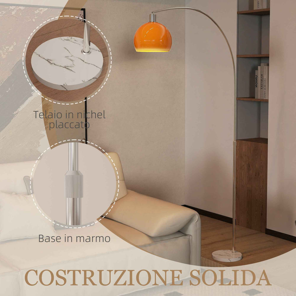 HOMCOM Arc Floor Lamp with Foot Switch, Marble, Metal and Plastic, 26x90x180 cm, White and Orange