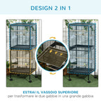 Indoor Bird Aviary Cage with Wheels and Removable Trays, 51.5x50x140 cm, Black