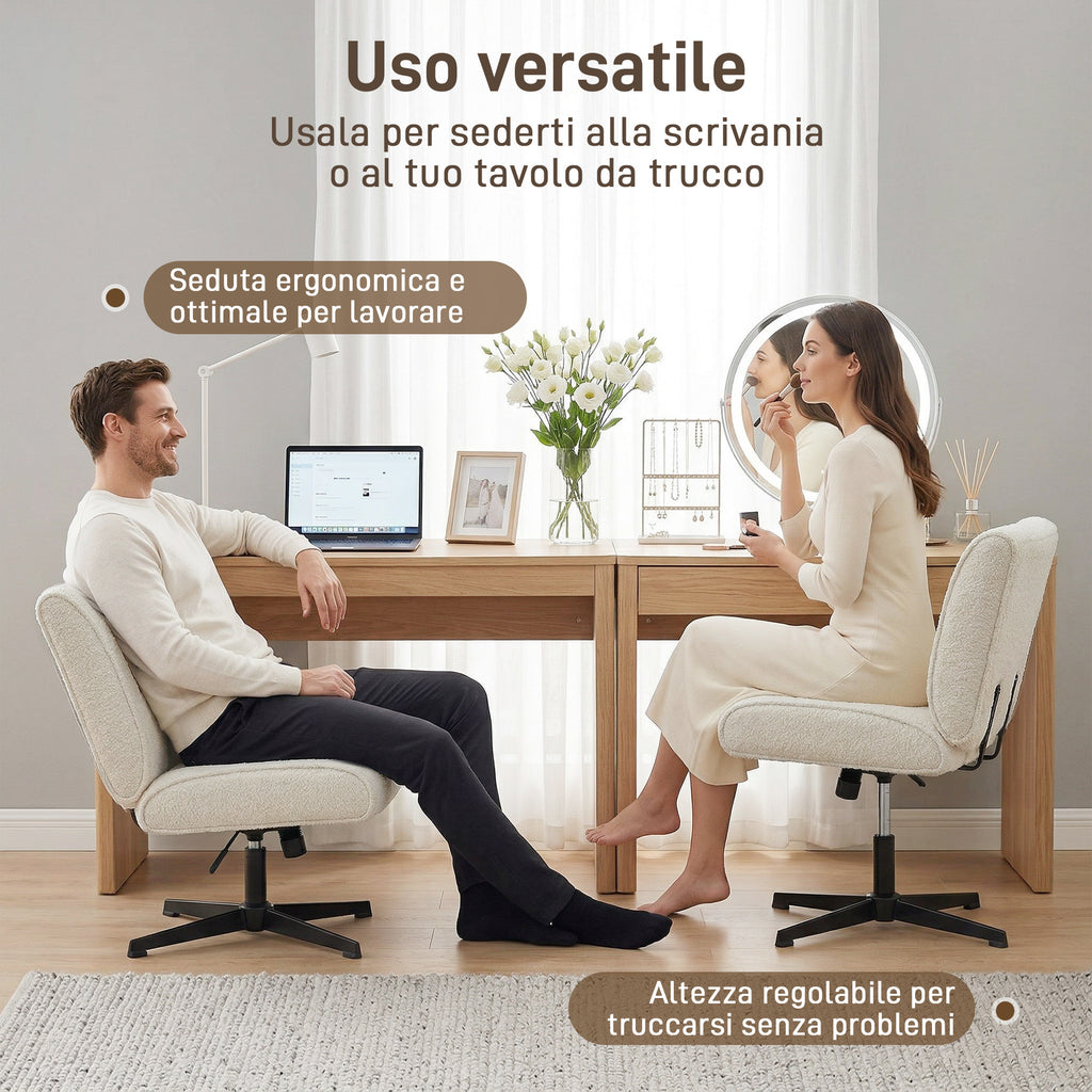 HOMCOM 360° Swivel Lounge Chair, Height-Adjustable, Teardrop Velvet, Without Armrests, Cream